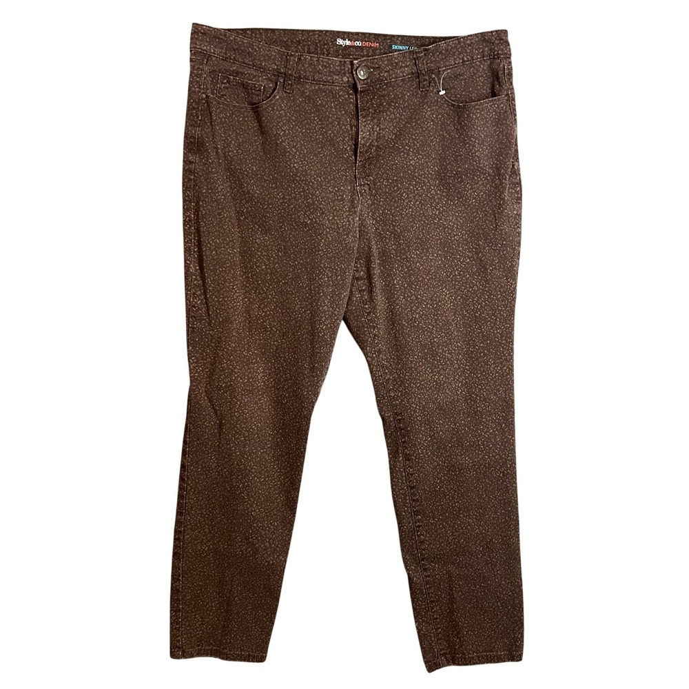 Style & Co Denim Skinny Leg Jeans Women's Size 16‎ Brown Animal Print Stretch
